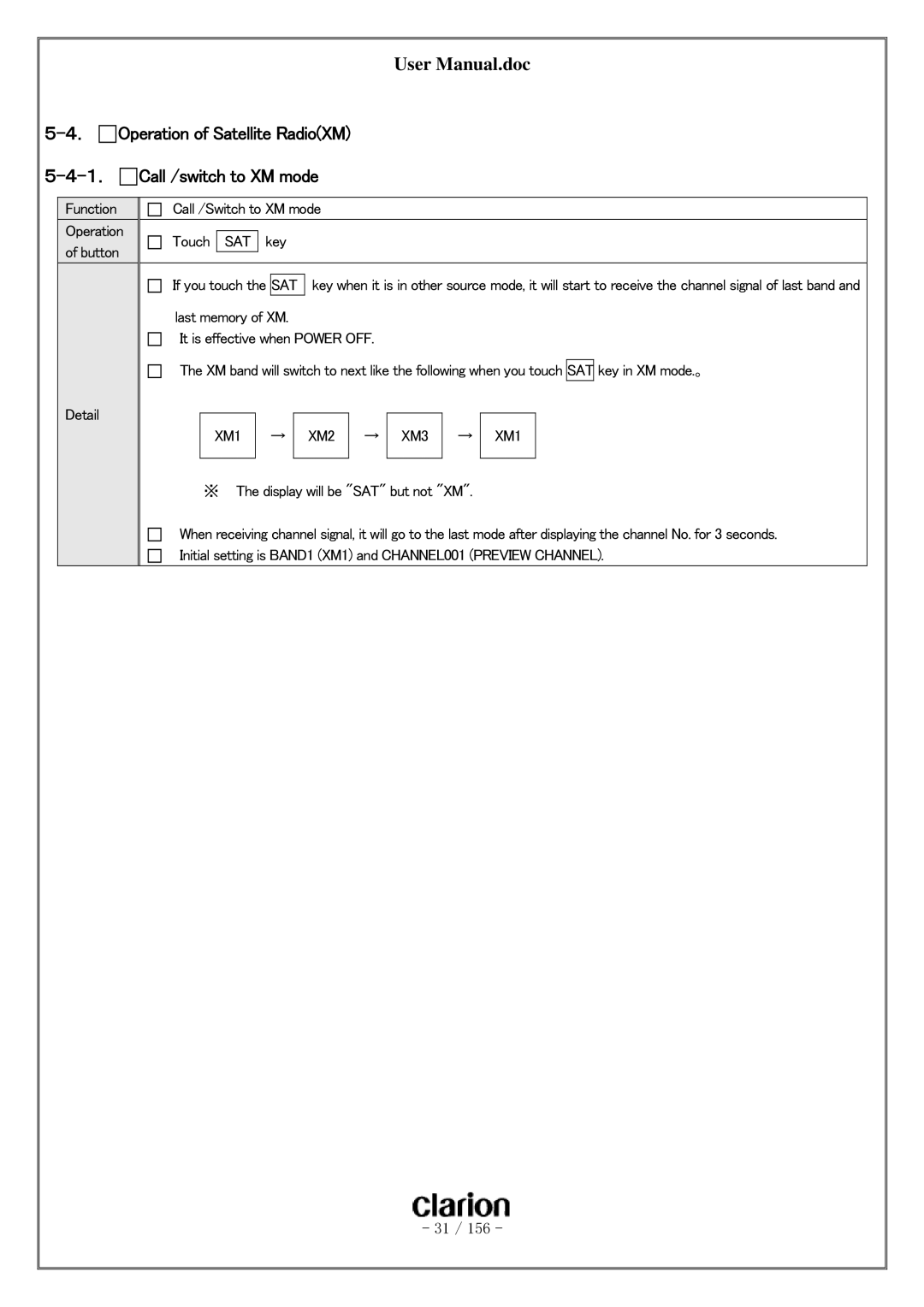 Clarion PF-3380I-A user manual Call /switch to XM mode, XM2 XM3 XM1 