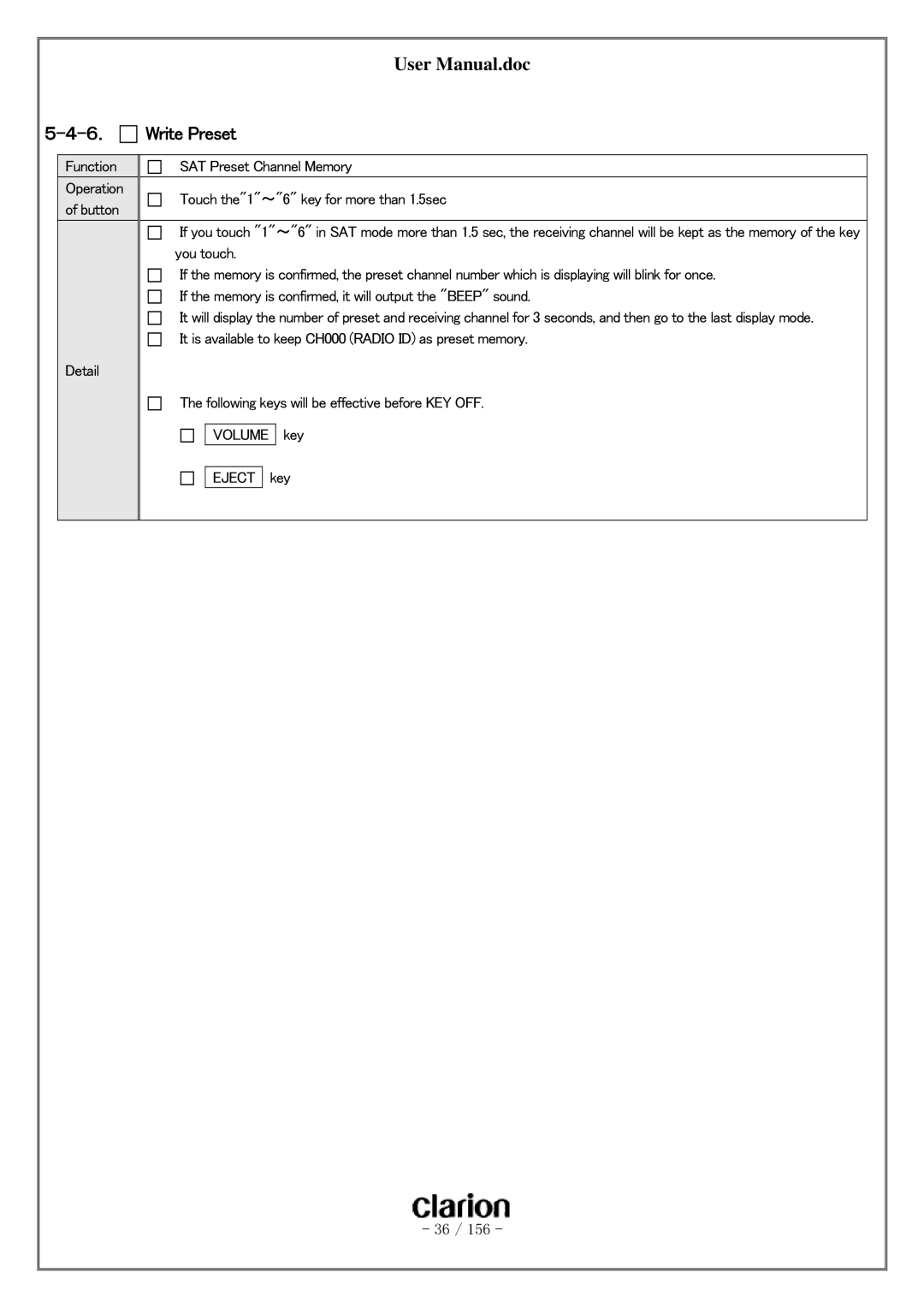 Clarion PF-3380I-A user manual ６． Write Preset 