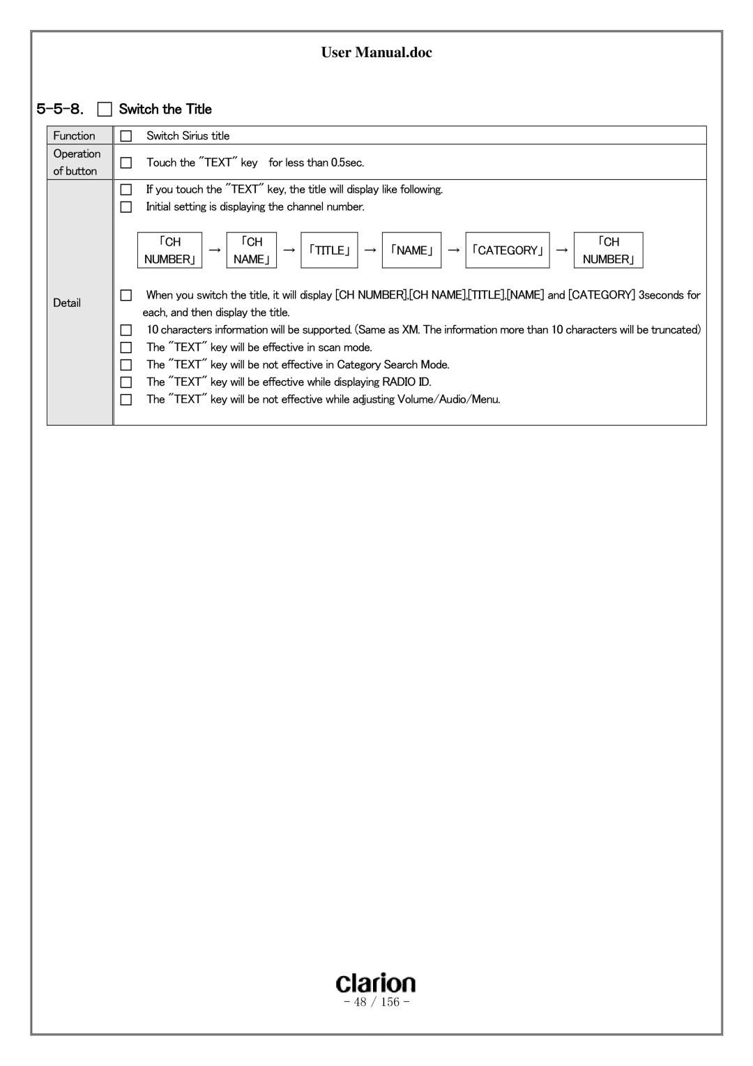 Clarion PF-3380I-A user manual ８． Switch the Title 