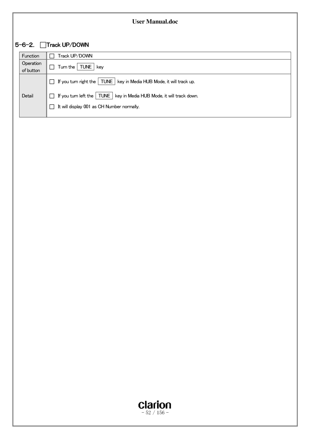 Clarion PF-3380I-A user manual Track UP/DOWN 