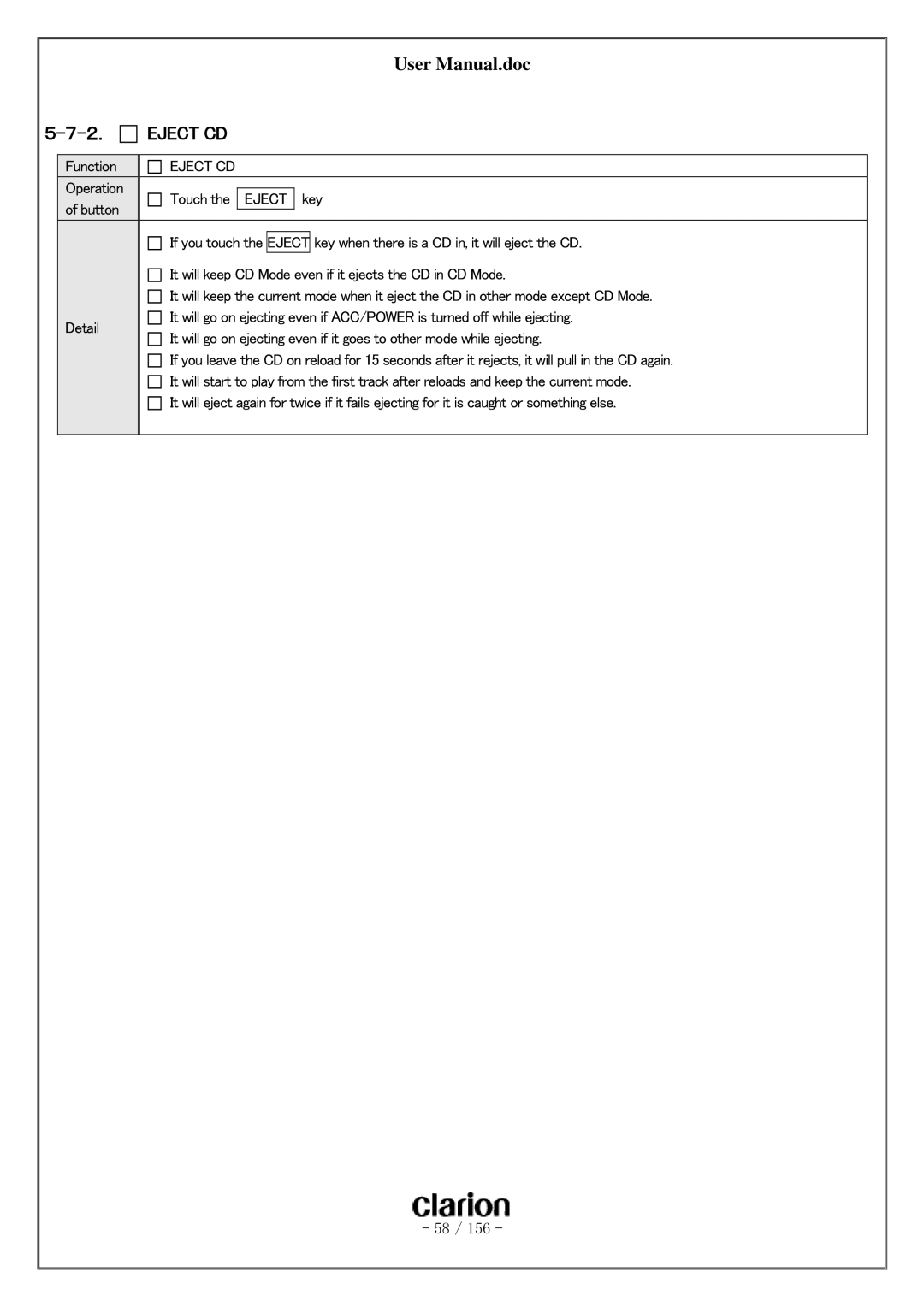 Clarion PF-3380I-A user manual ２． Eject CD 