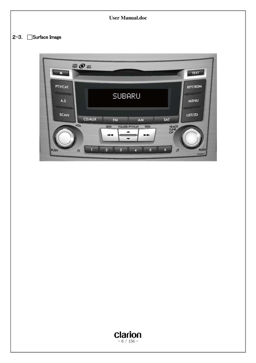 Clarion PF-3380I-A user manual ． Surface Image 