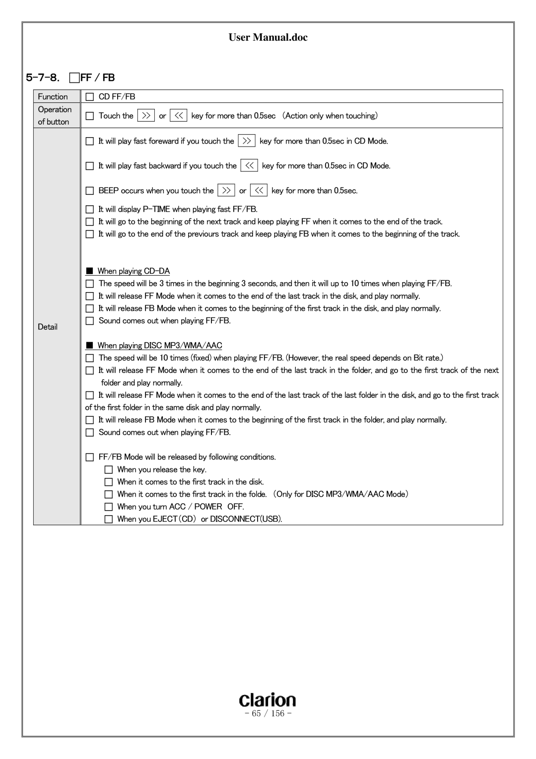 Clarion PF-3380I-A user manual ８． FF / FB, Cd Ff/Fb 