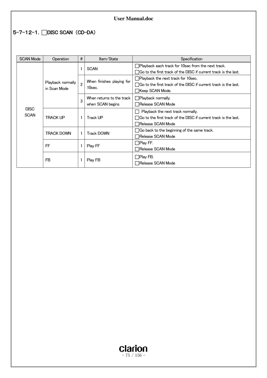 Clarion PF-3380I-A user manual １２-１． Disc Scan （CD-DA）, Playback each track for 10sec from the next track 