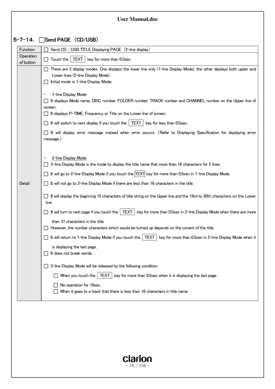 Clarion PF-3380I-A user manual １４． Send page （CD/USB） 