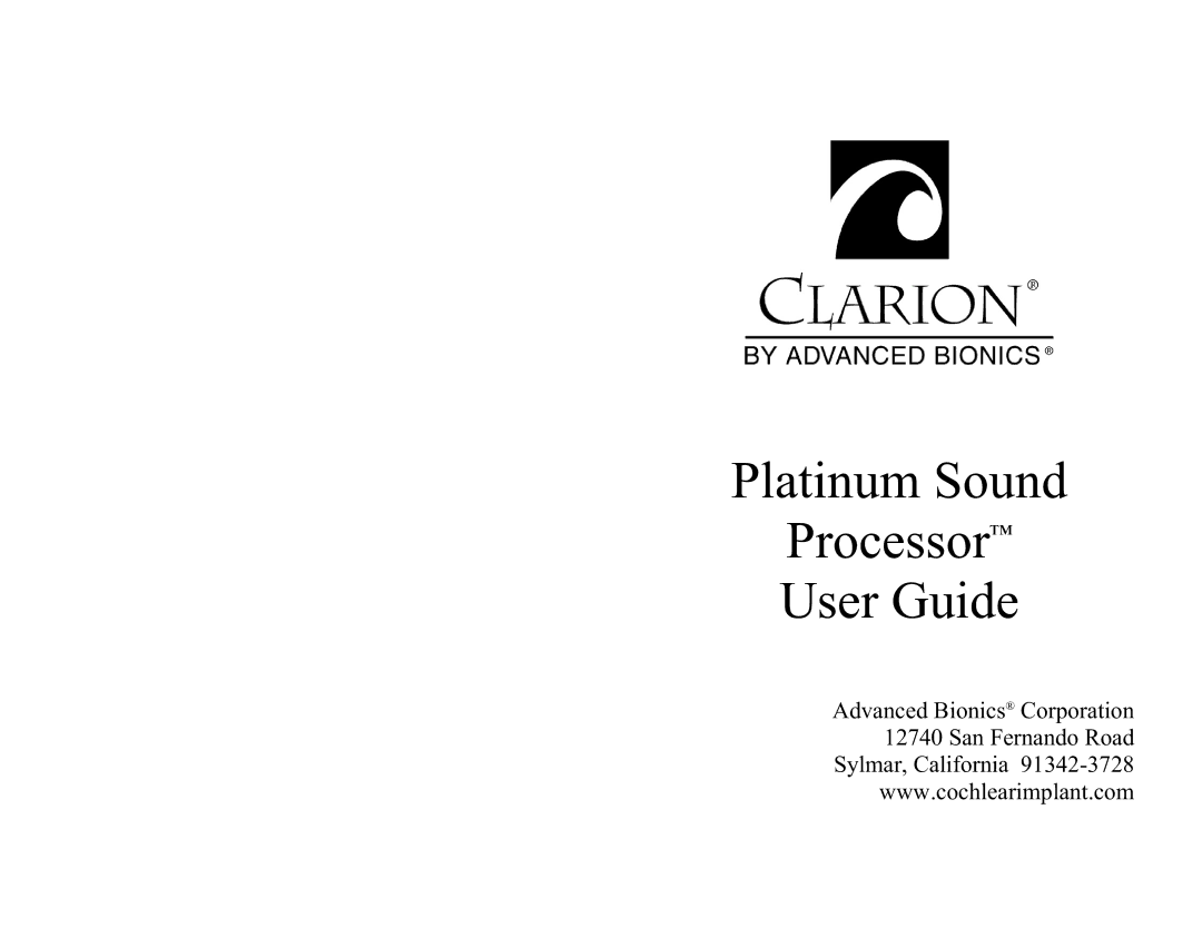 Clarion manual Platinum Sound Processor User Guide 