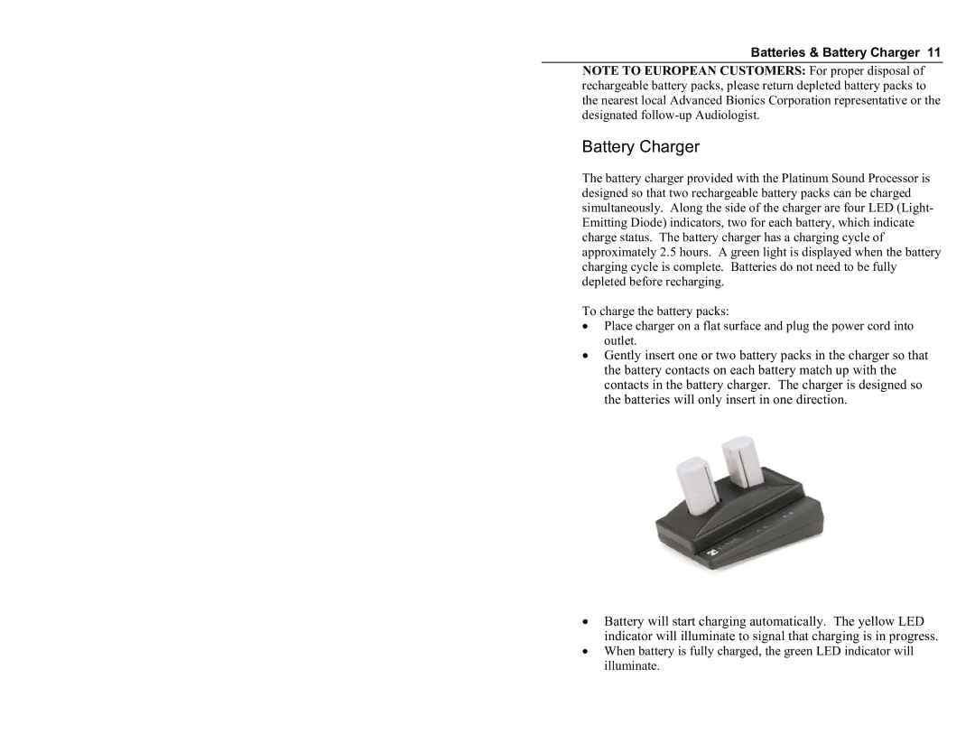 Clarion Platinum Sound Processor manual Battery Charger 