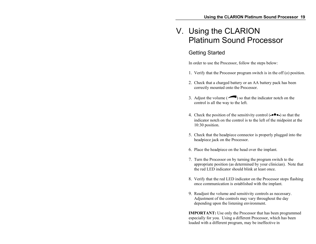 Clarion manual Using the Clarion Platinum Sound Processor, Getting Started 