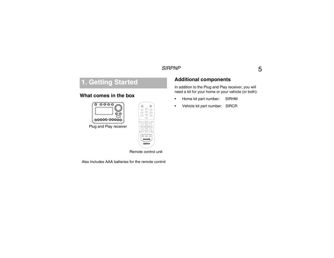 Clarion Plug and Play Receiver manual What comes in the box, Additional components 
