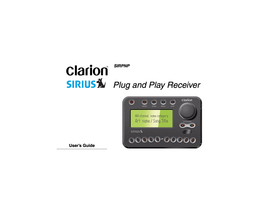 Clarion Plug and Play Receiver manual User’s Guide, Sirpnp 