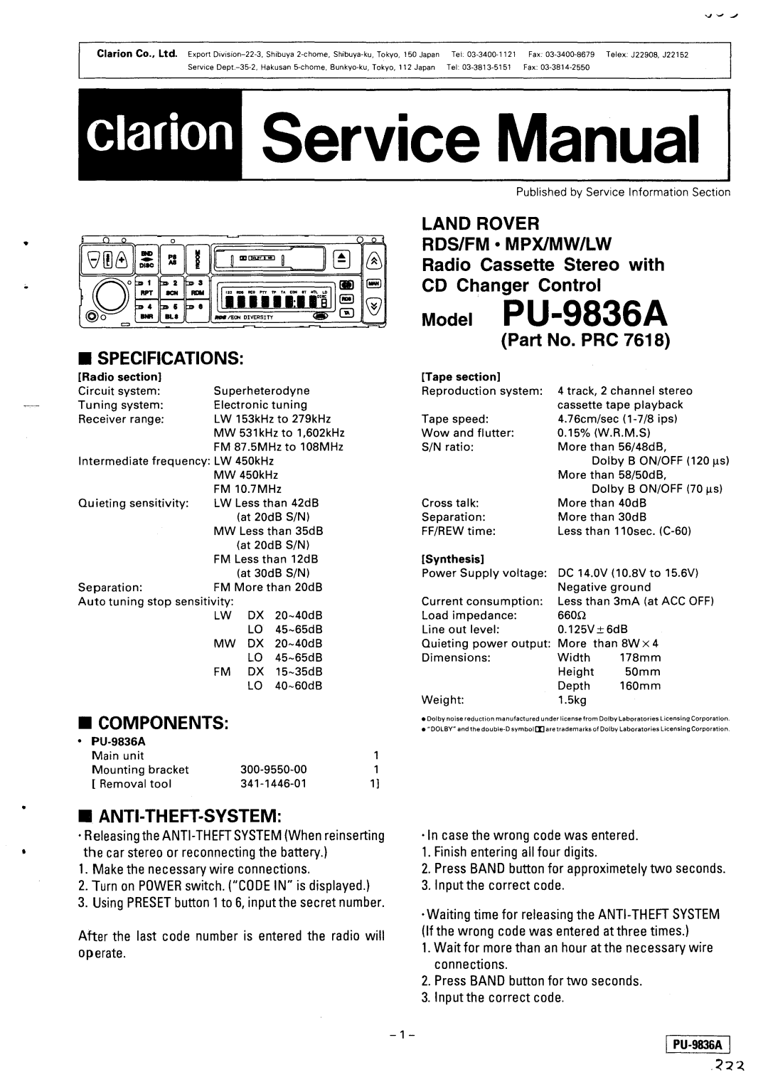 Clarion PU-9836A service manual 0ITJ, ~IIl~~ 