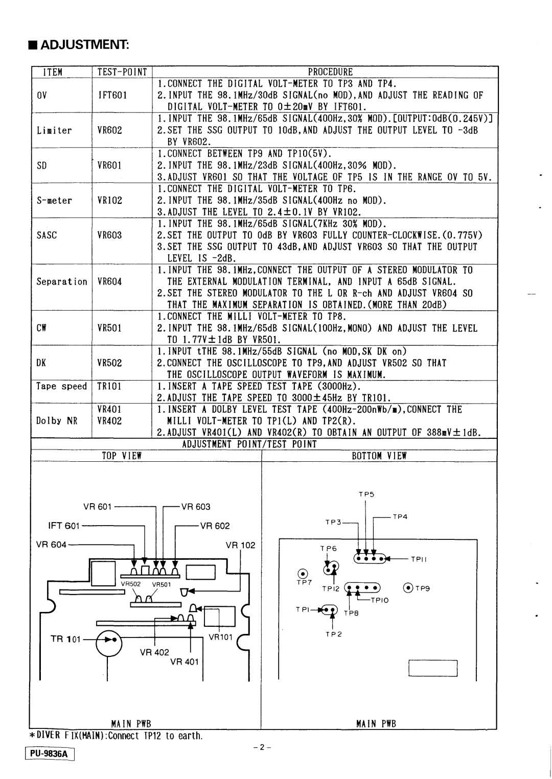 Clarion PU-9836A service manual Adjustment 