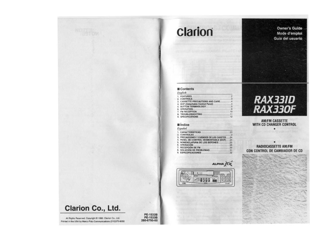 Clarion RAX330F, RAX331D manual 