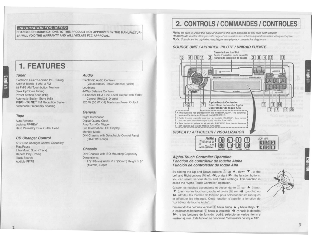Clarion RAX331D, RAX330F manual 