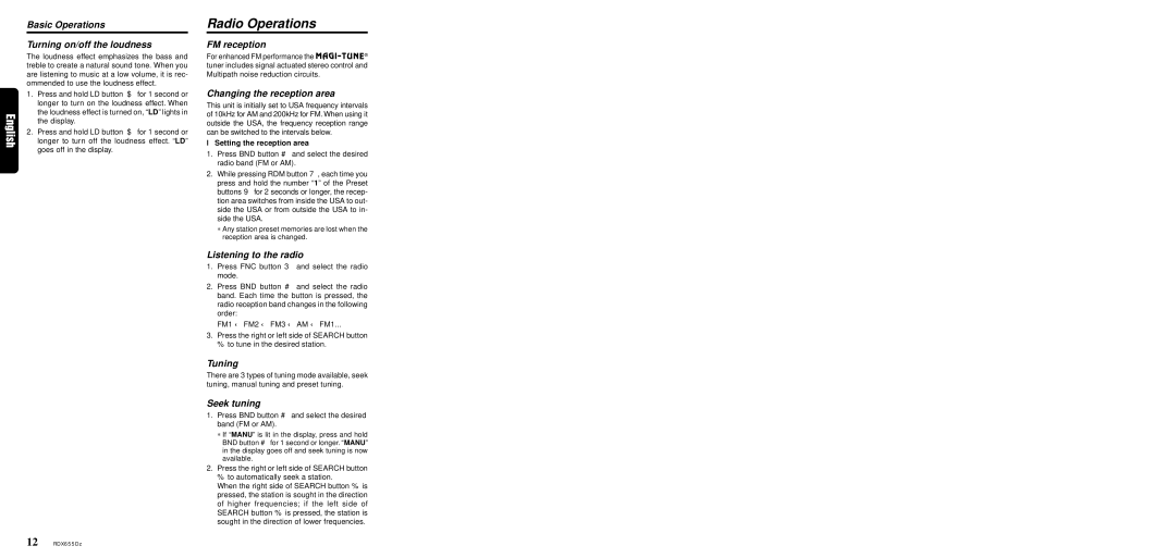 Clarion RDX655DZ owner manual Radio Operations 