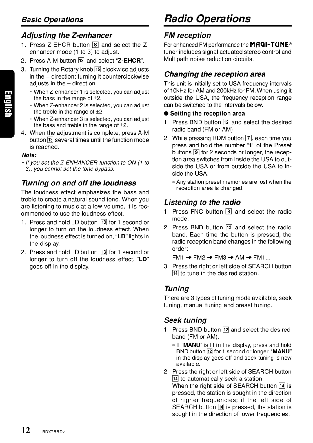 Clarion RDX755Dz owner manual Radio Operations 