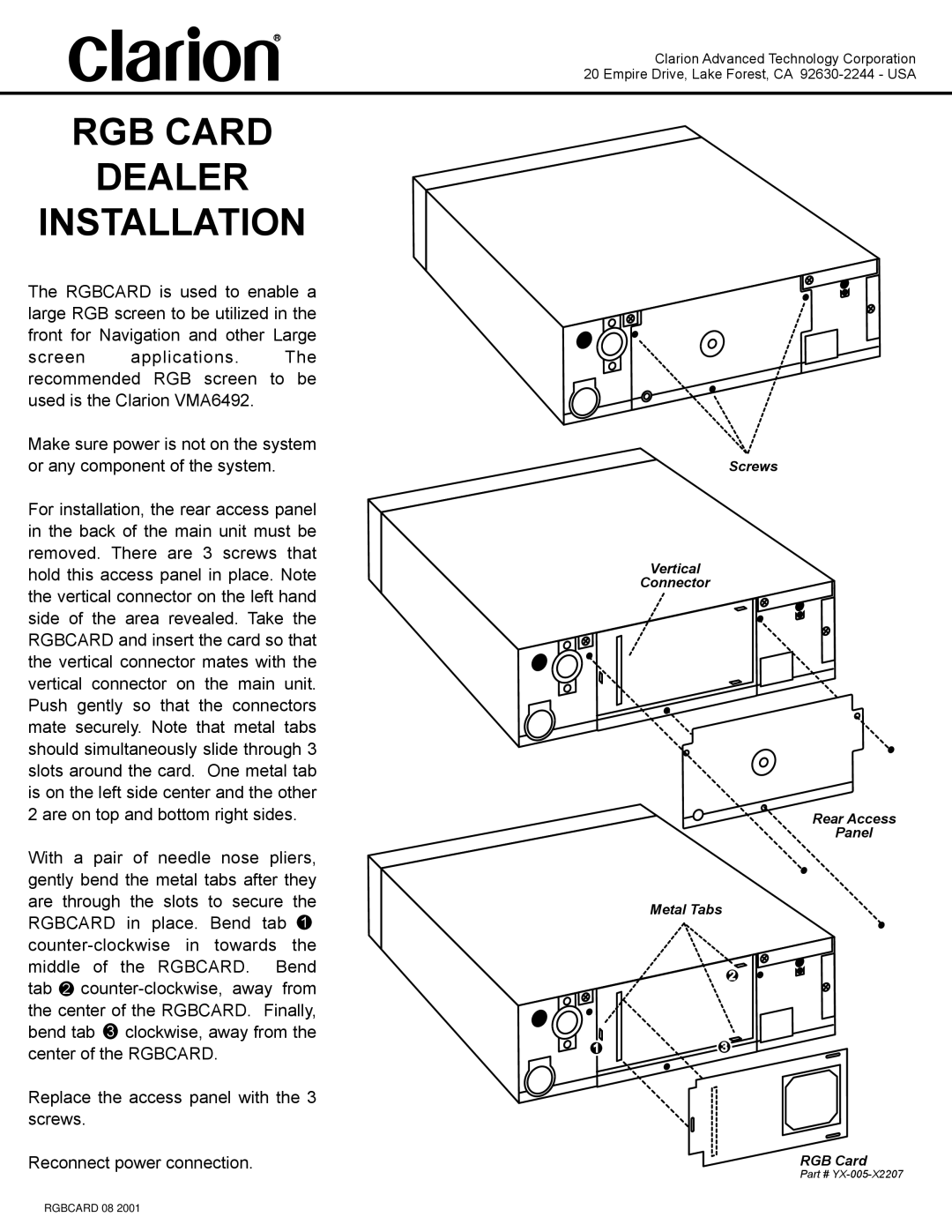 Clarion manual RGB Card Dealer Installation 