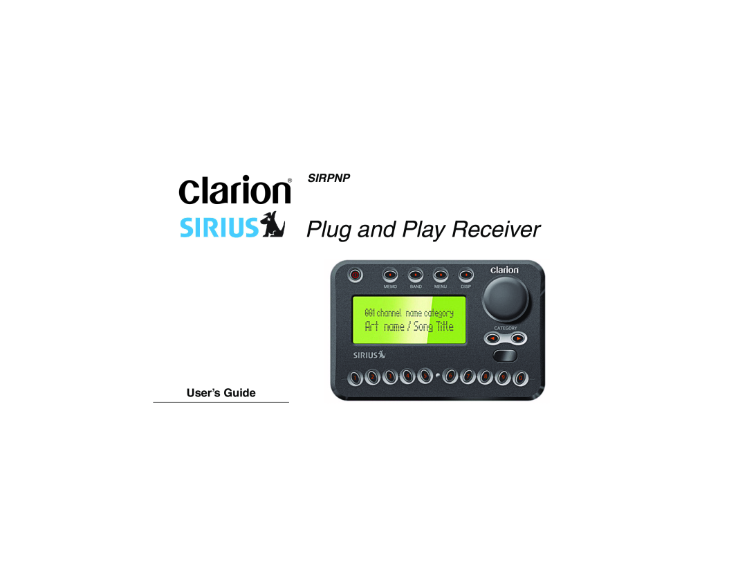 Clarion RPNP Plug and Play Receiver manual User’s Guide, Sirpnp 