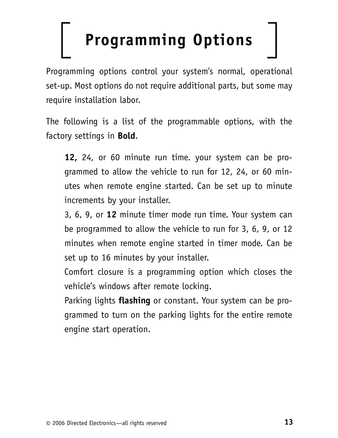 Clarion RS10 manual Programming Options 