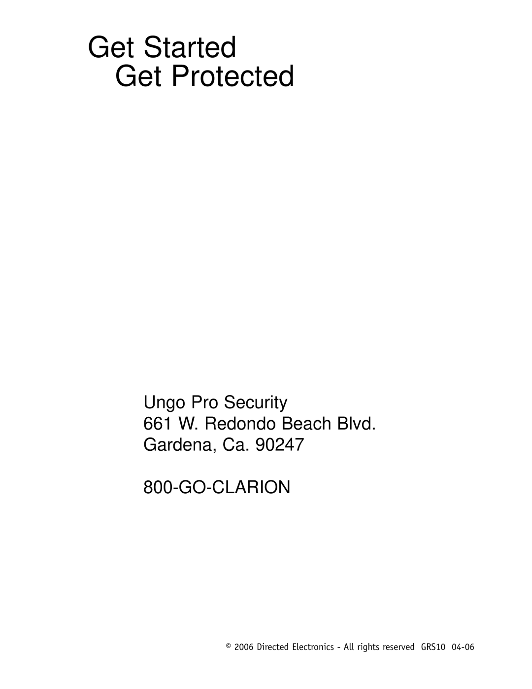 Clarion RS10 manual Get Started Get Protected 