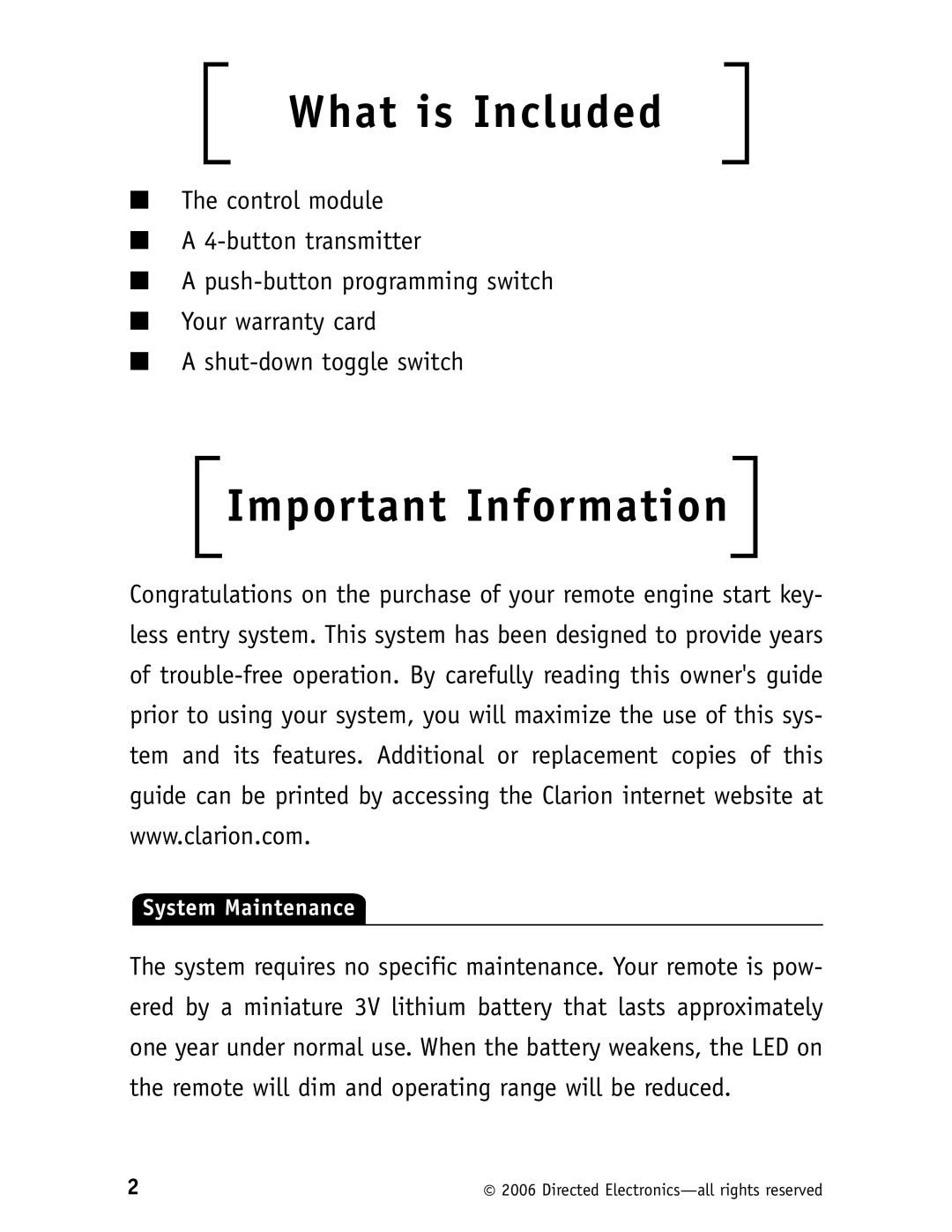 Clarion RS10 manual What is Included, Important Information 