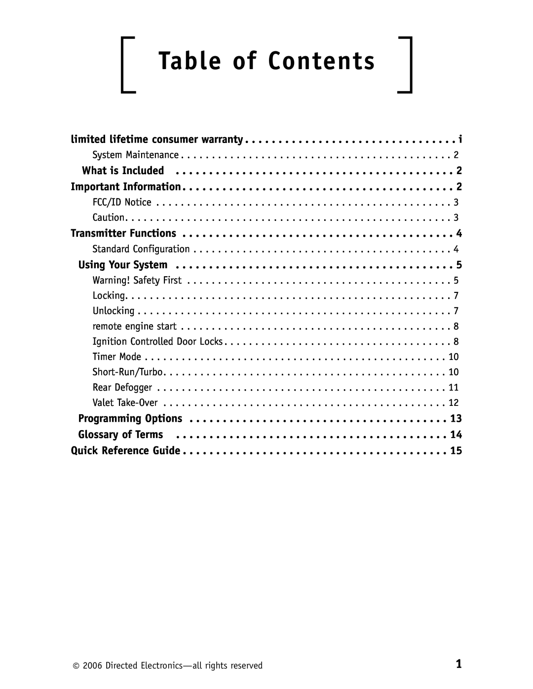 Clarion RS10 manual Table of Contents 