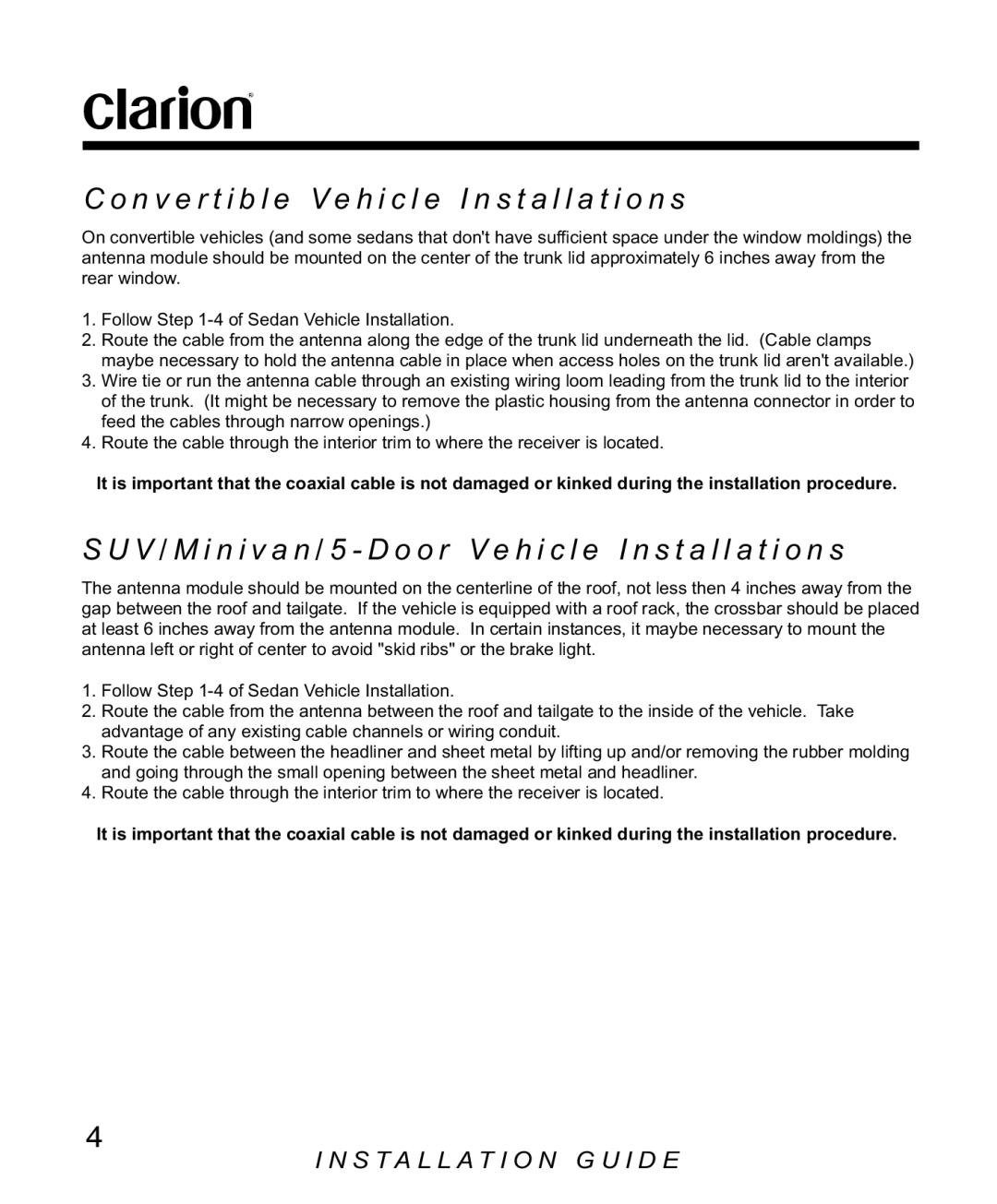 Clarion SA200 manual Follow -4of Sedan Vehicle Installation 