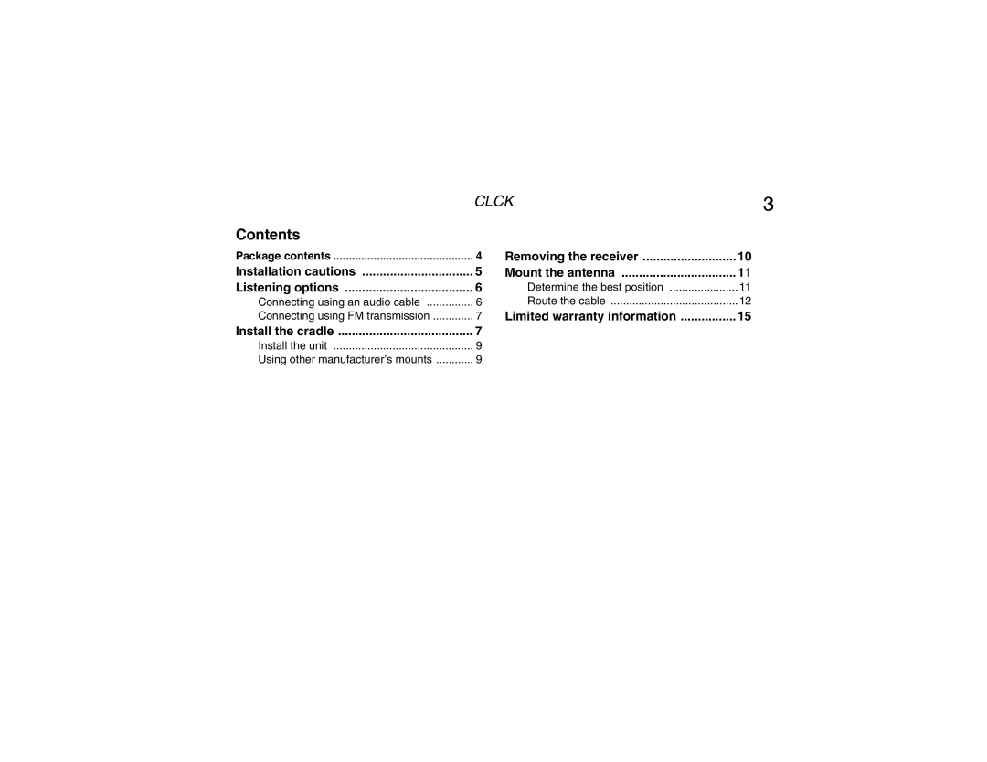 Clarion Sattelite Radio manual Contents 