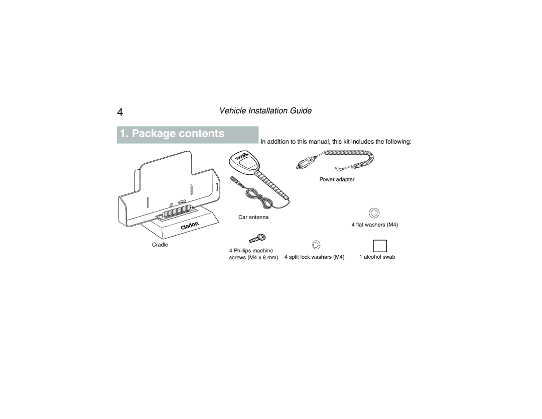 Clarion Sattelite Radio manual Package contents 