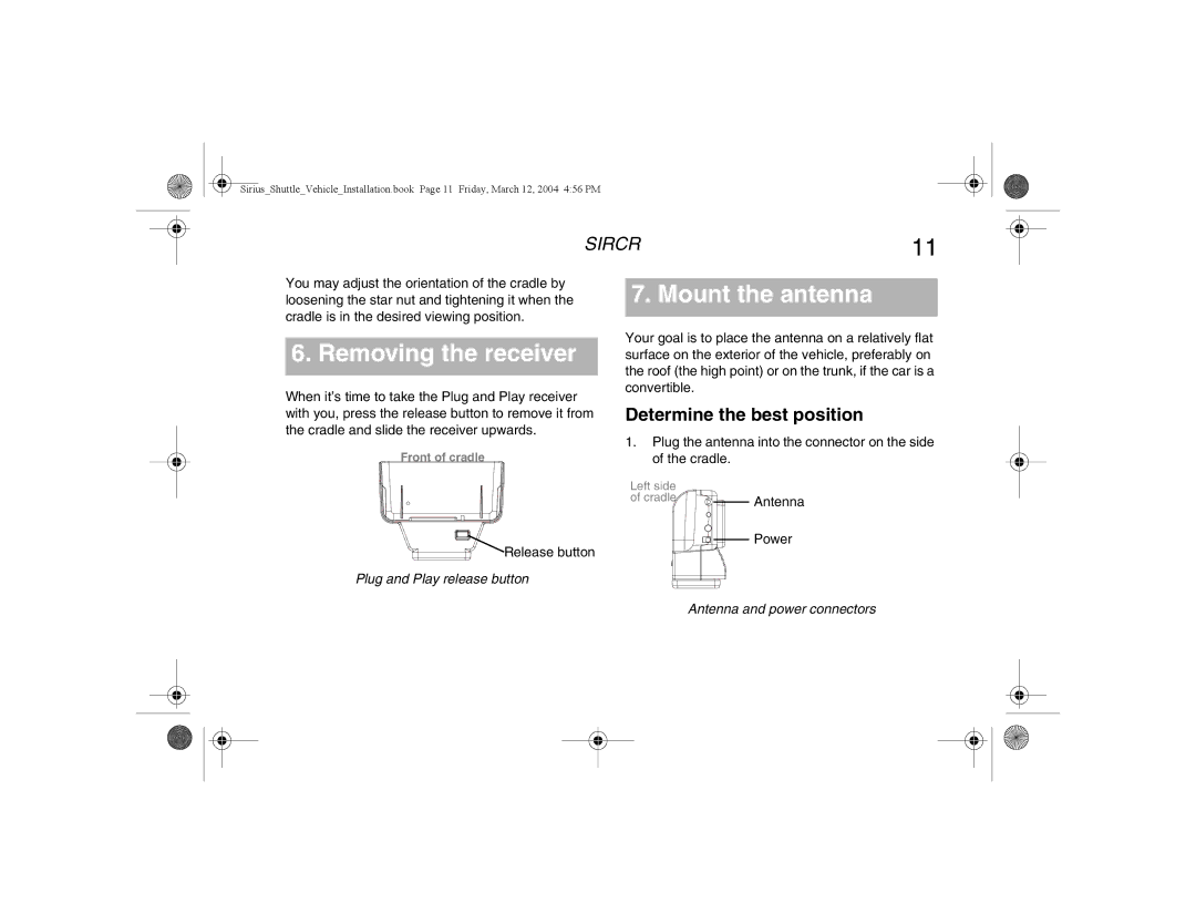 Clarion SIRCR manual Removing the receiver, Mount the antenna, Determine the best position 