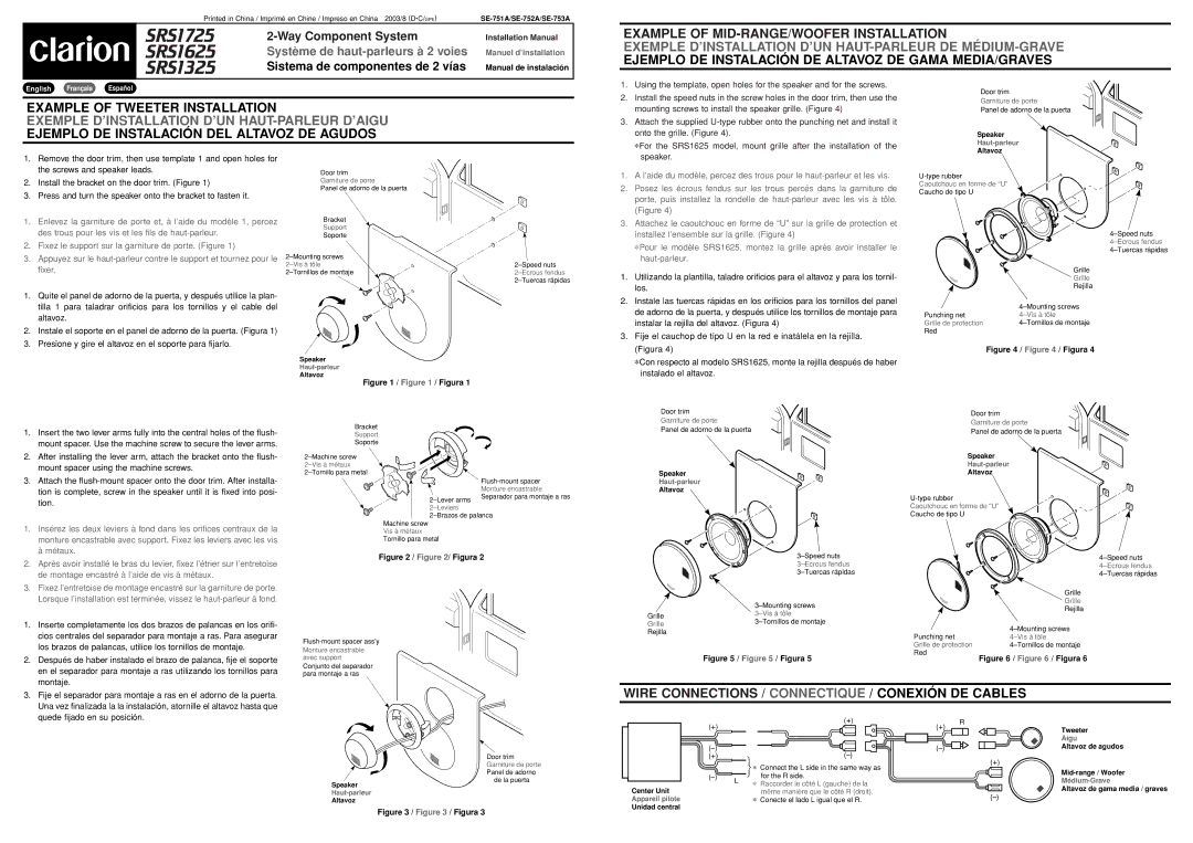 Clarion SRS1725 installation manual Installation Manual 