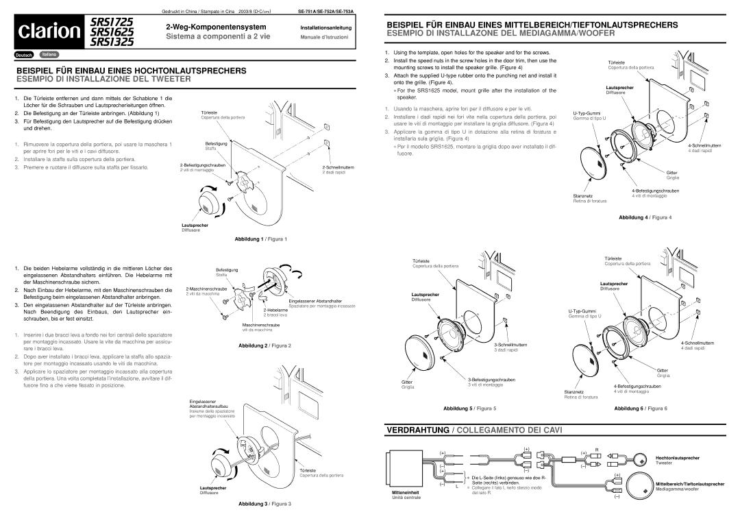 Clarion SRS1725 Installationsanleitung, Abbildung 4 / Figura, Abbildung 1 / Figura, Abbildung 2 / Figura 