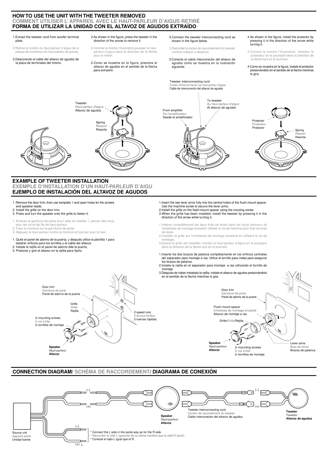 Clarion SRX1383, SRX5783, SRX6983, SRX4683, SRX1683 installation manual Extract the tweeter cord from woofer terminal plate 