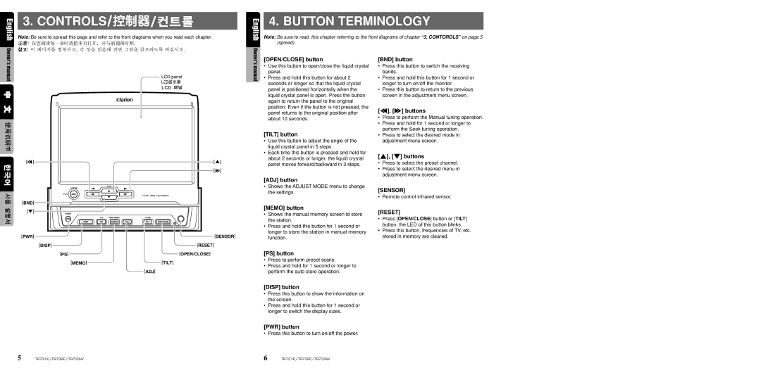 Clarion TB731P, TB733W, TB732P owner manual Button Terminology 