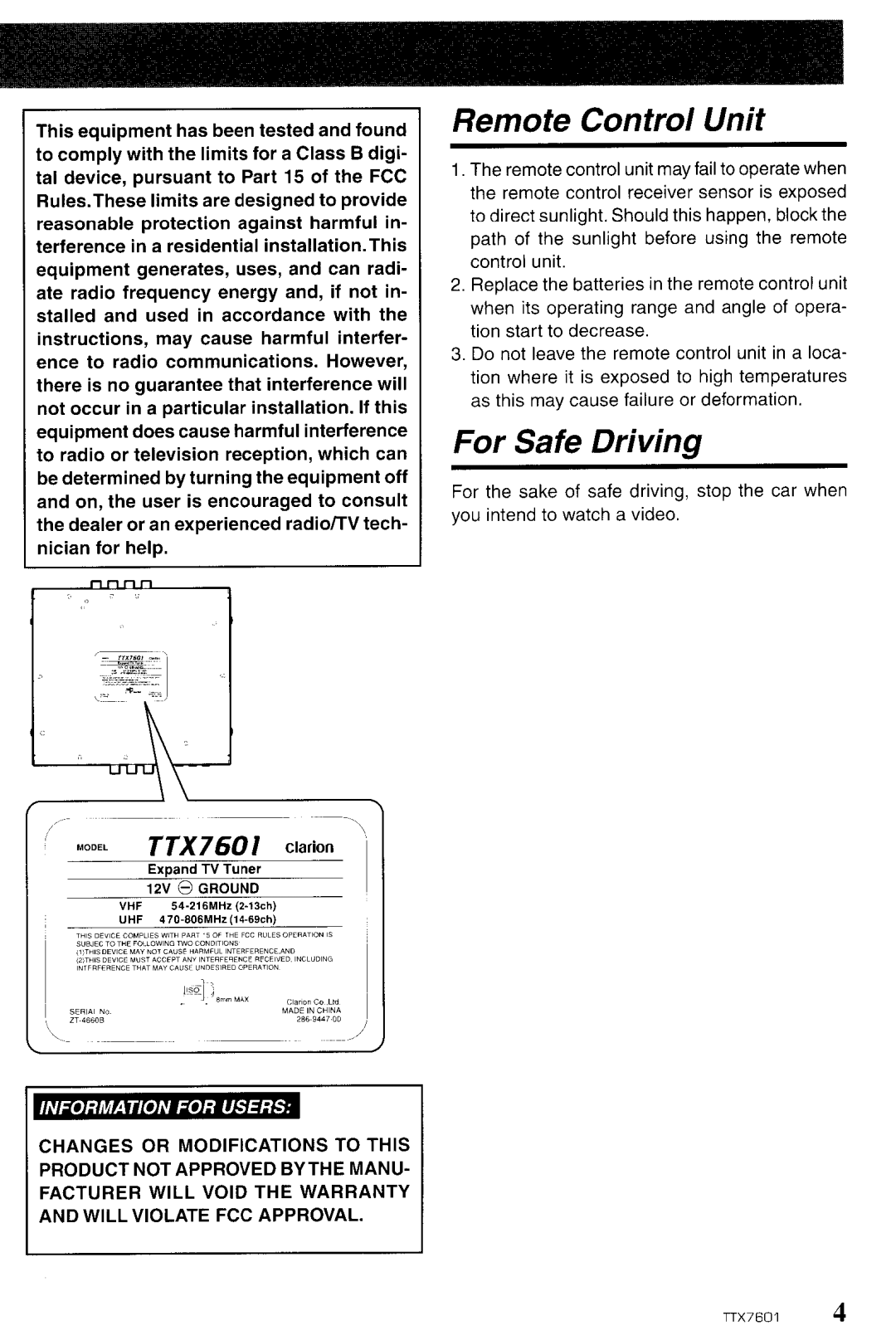 Clarion TTX7601 manual 