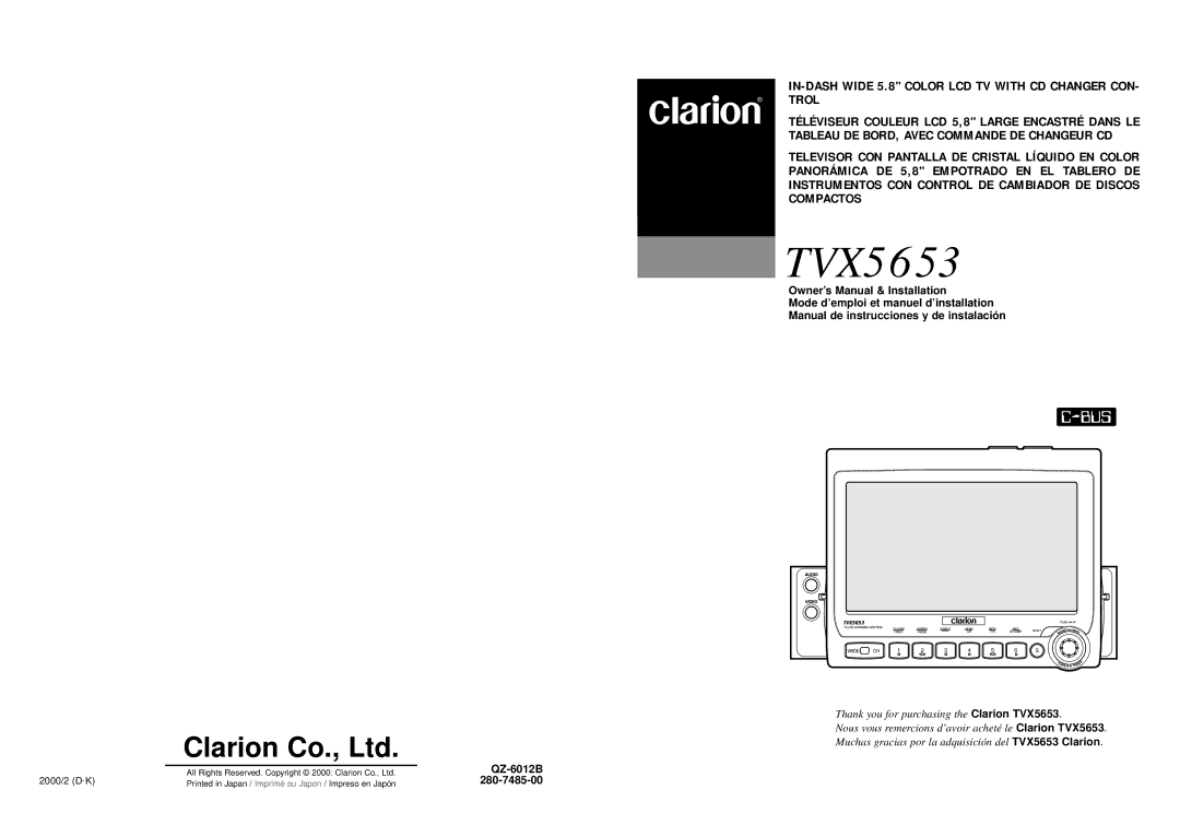 Clarion TVX5653 owner manual 