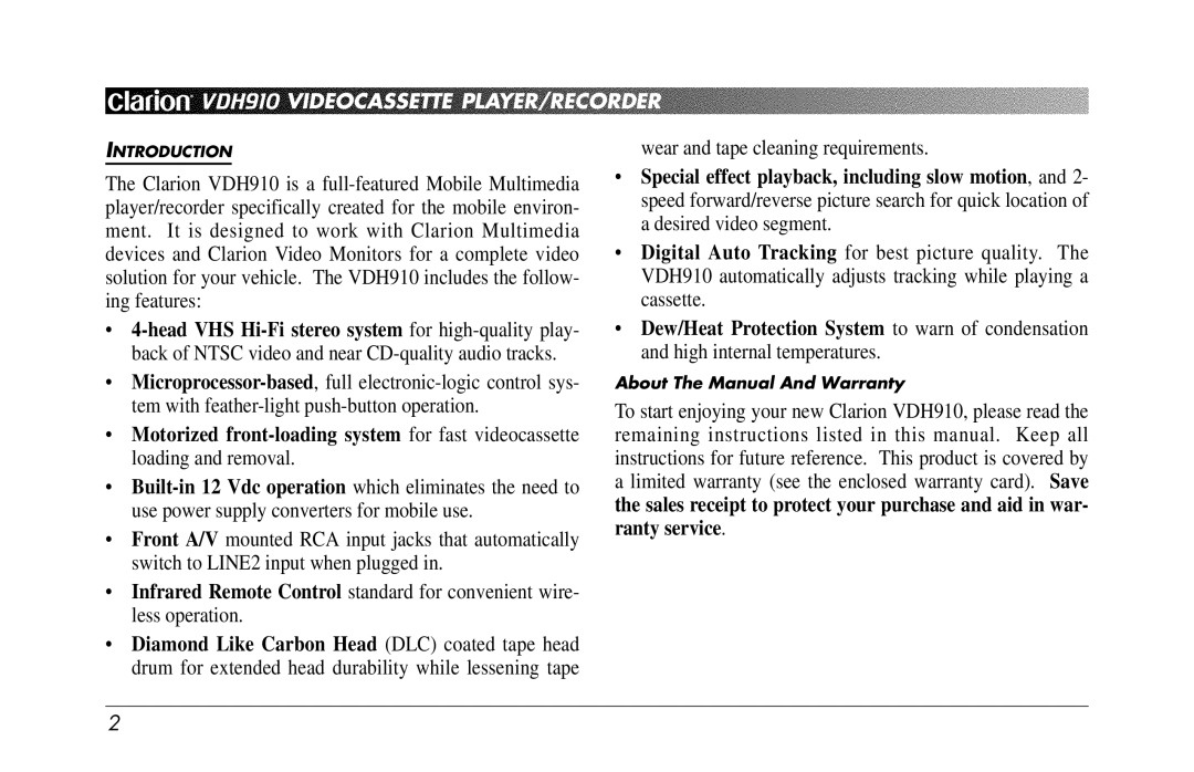 Clarion VDH910 owner manual Wear and tape cleaning requirements 