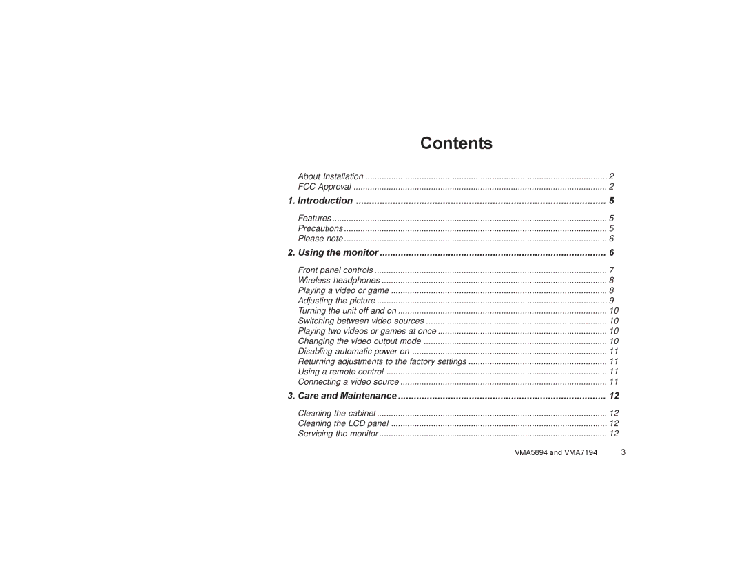 Clarion VMA5894 owner manual Contents 