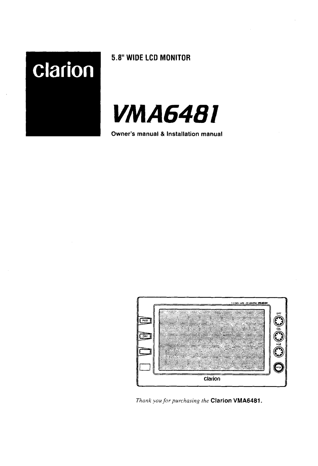 Clarion VMA6481 manual 
