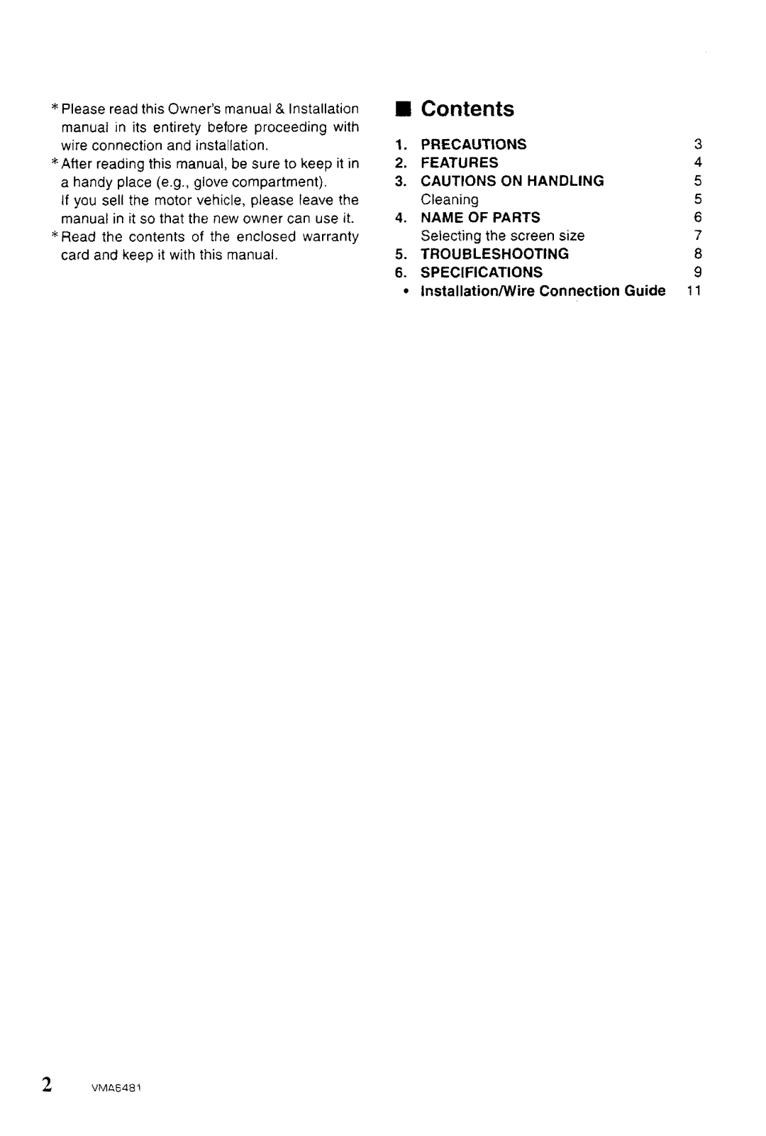 Clarion VMA6481 manual 