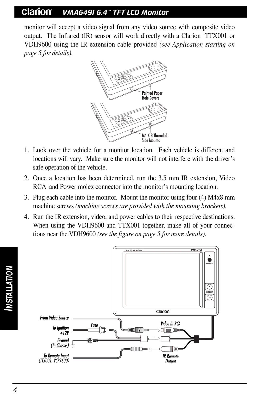 Clarion VMA6491 owner manual Installation 