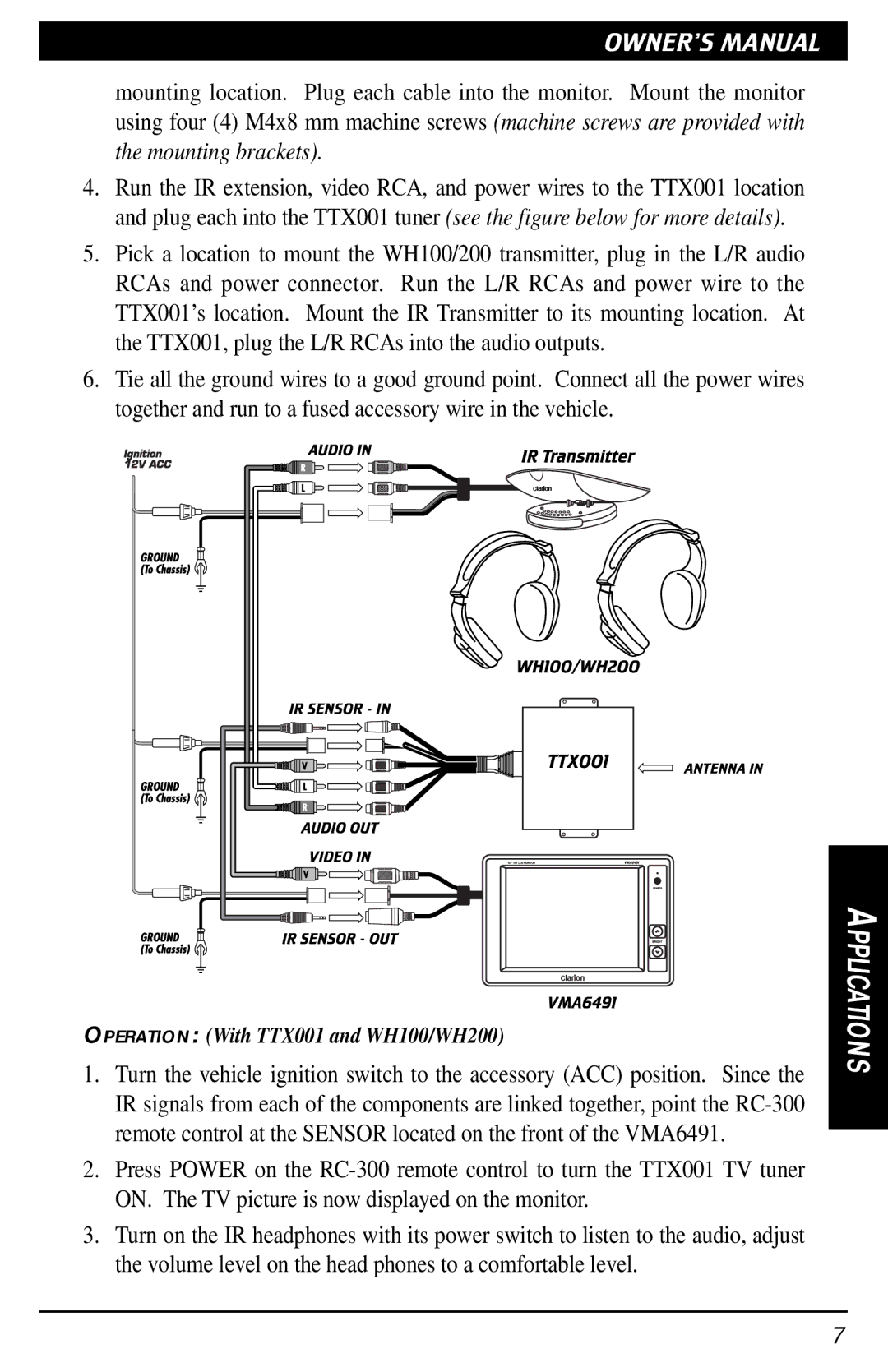 Clarion VMA6491 owner manual Operation With TTX001 and WH100/WH200 