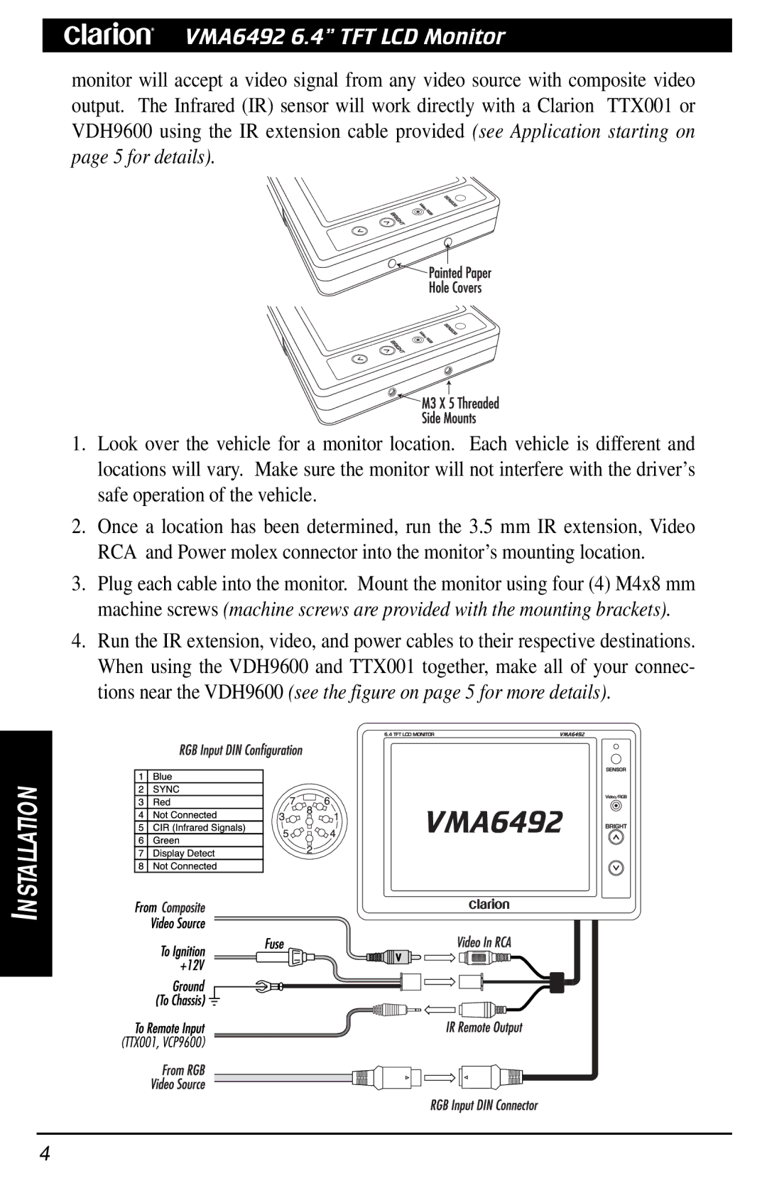 Clarion VMA6492 owner manual Installation 