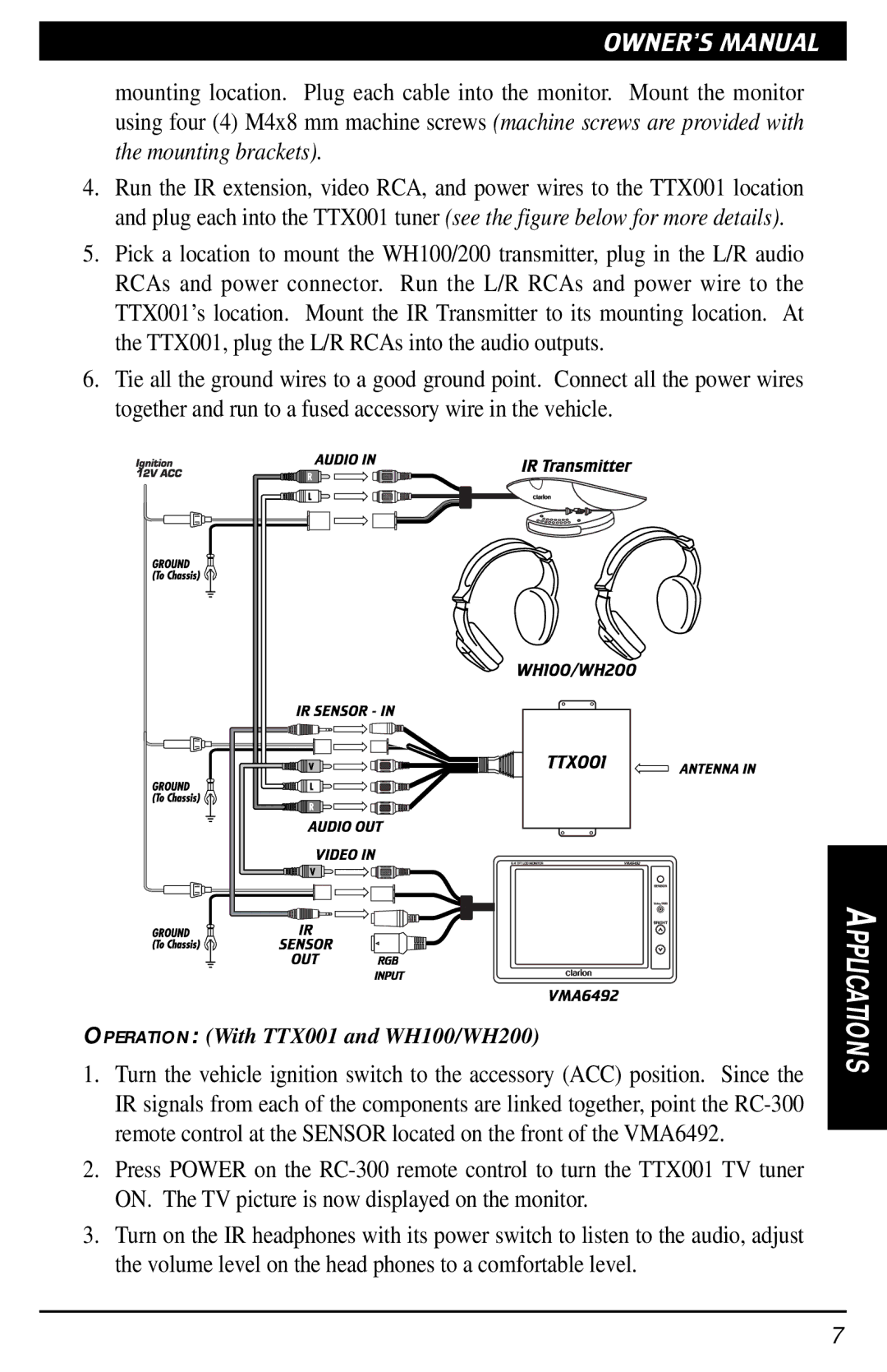 Clarion VMA6492 owner manual Operation With TTX001 and WH100/WH200 