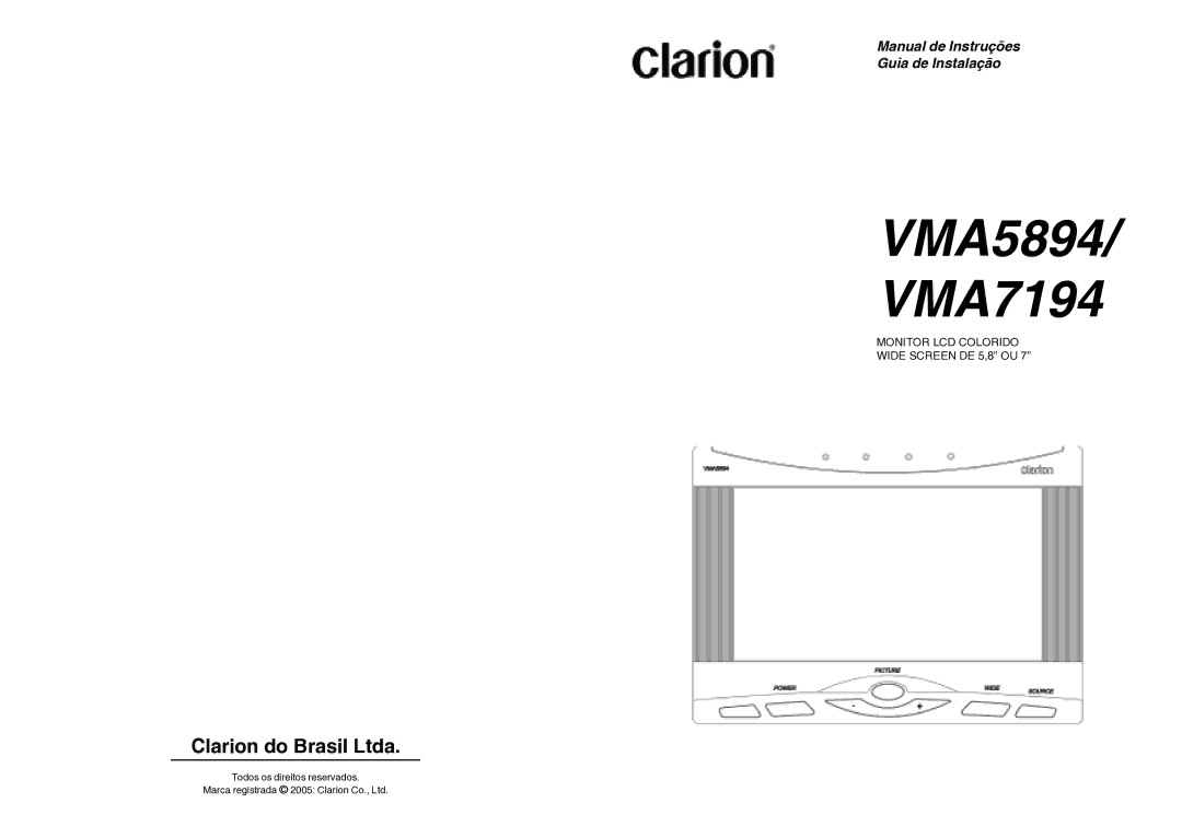 Clarion manual VMA5894 VMA7194, Manual de Instruções Guia de Instalação 