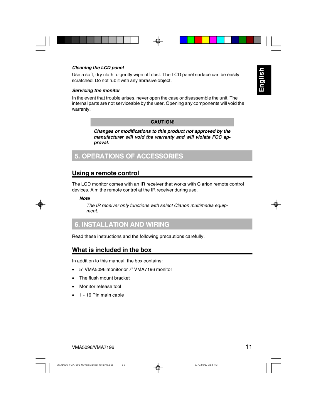 Clarion VMA5096 Operations of Accessories, Installation and Wiring, Using a remote control, What is included in the box 