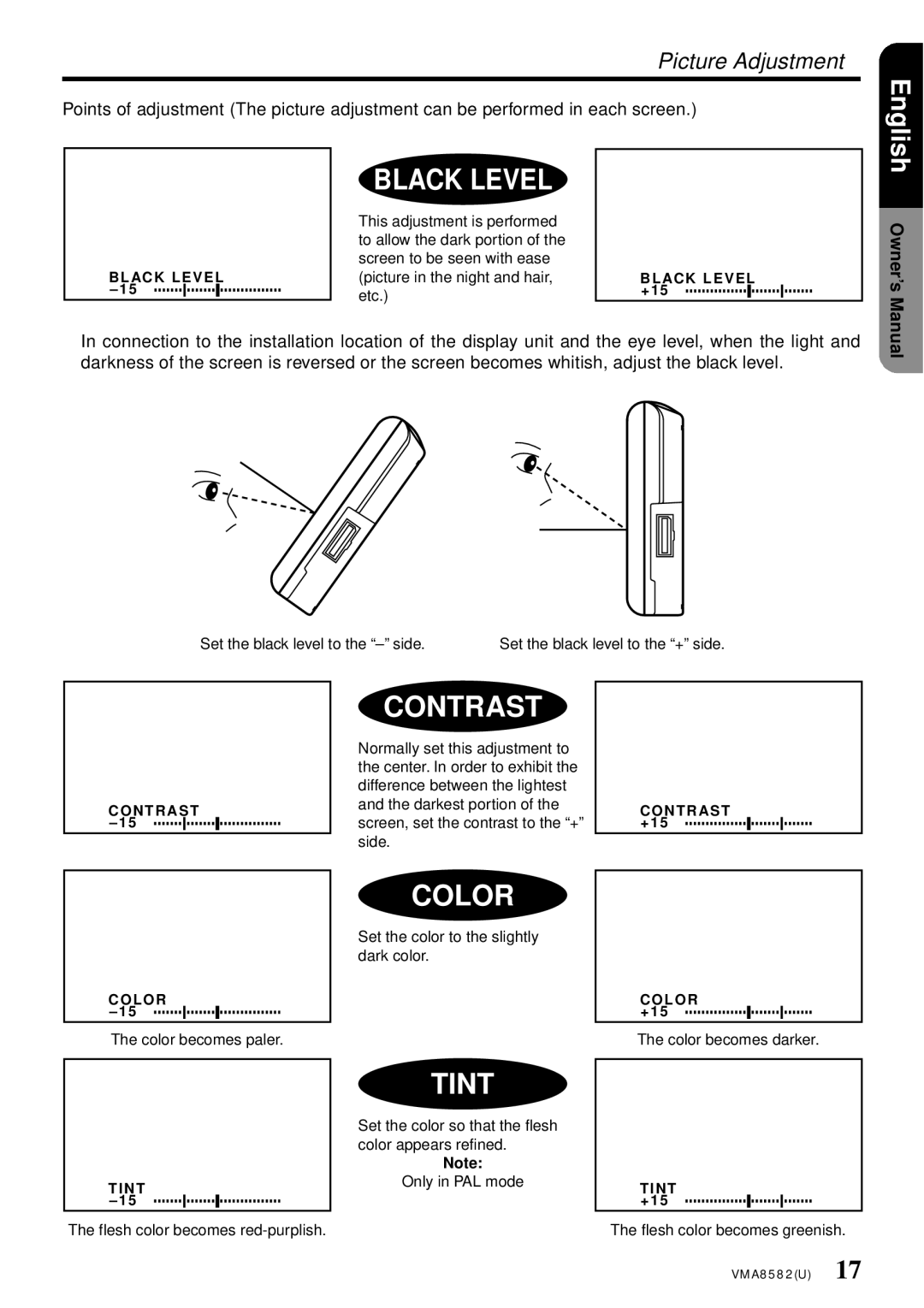 Clarion VMA8582 owner manual Black Level 