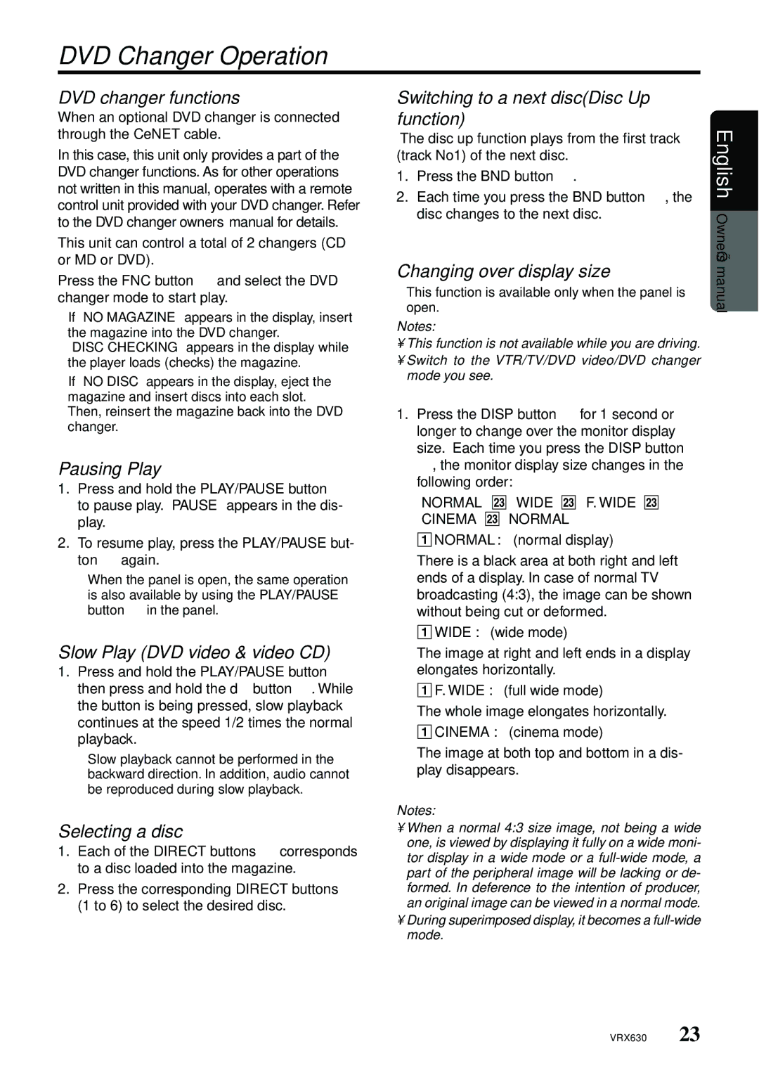 Clarion vrx 630 owner manual DVD Changer Operation 