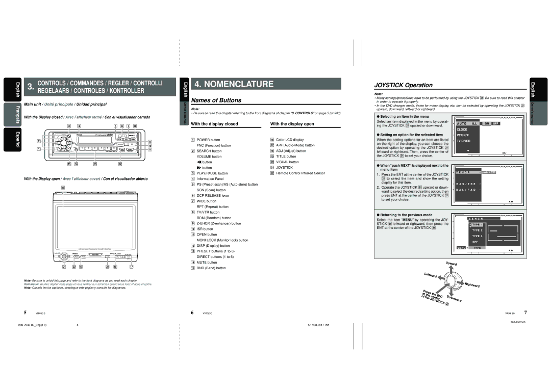 Clarion vrx 630 Selecting an item in the menu, Setting an option for the selected item, Returning to the previous mode 