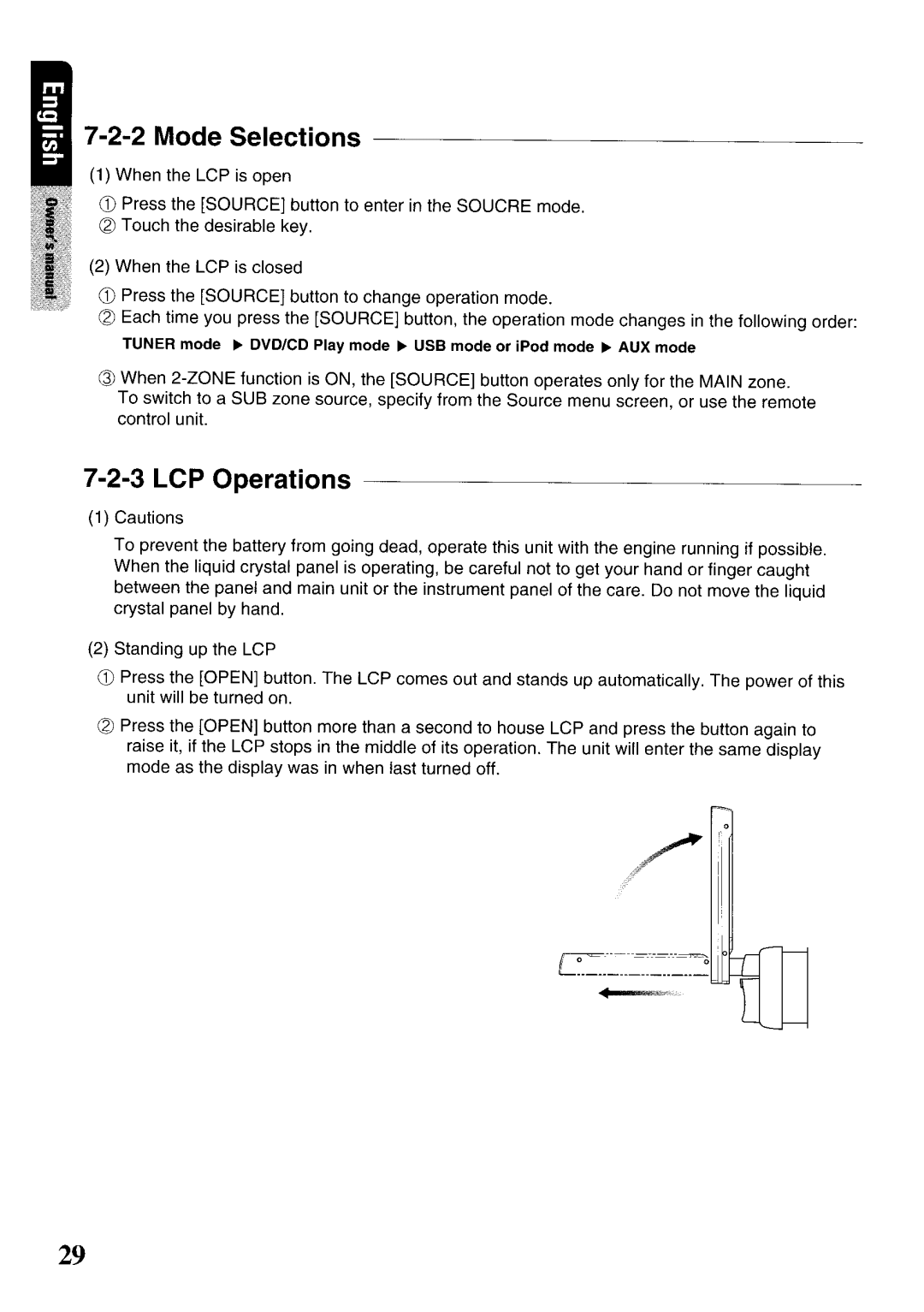 Clarion VRX575USB owner manual Mode Selections 